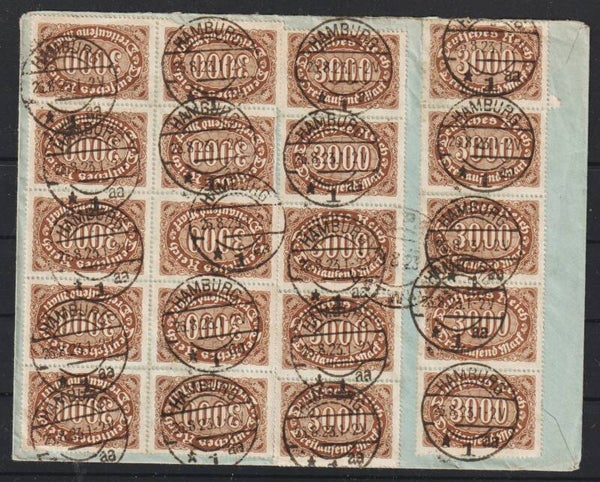 MiNr. 254 (20x) auf Brief HAMBURG  26.8.23 nach Libau / Lettland  (s26063)