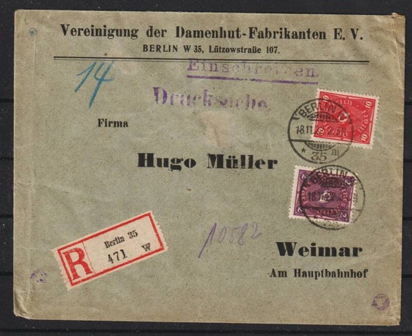 MiNr. 191, 206 R-Brief, Einschreiben Drucksache vom 18.11.22, selten   (s30002)