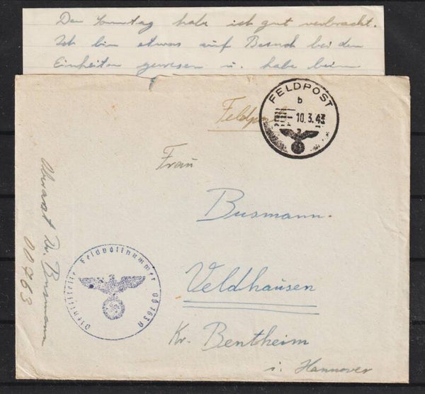 Feldpost Beleg vom 10.3.43  (s30006)