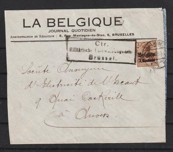 Dt. Bestzung Belgien MiNr. 1 auf Brief (s30007)