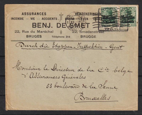 Dt. Bestzung Belgien MiNr. 2 auf Brief (s30007)