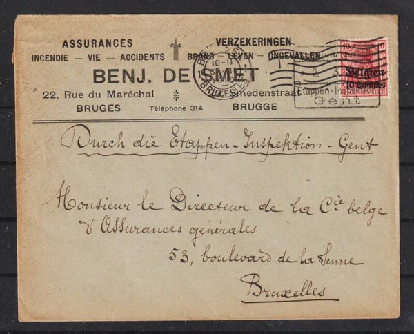 Dt. Bestzung Belgien MiNr. 3 auf Brief (s30007)