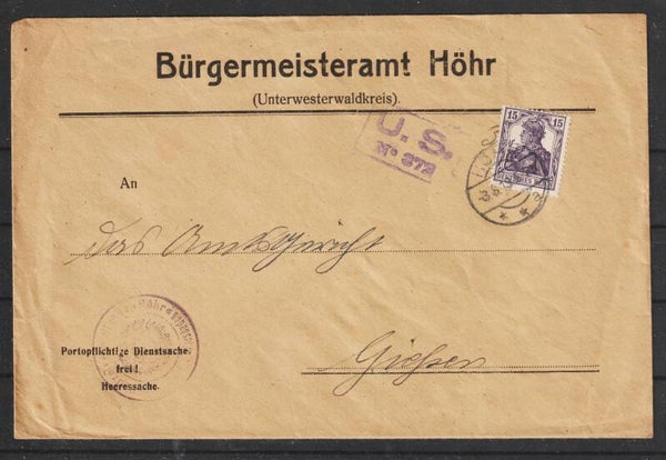 MiNr. 101 Brief, Zensiert US No 372, HÖHR  3.8.18   (s30016)