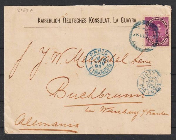 Konsulatspost, "Kaiserlich Deutsches Konsulat, La Guayra"  26.OKT.93   (s30032)