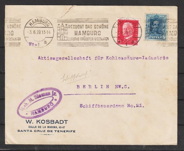 Brief aus Spanien über HAMBURG 3.6.29 nach Berlin   (s30038)