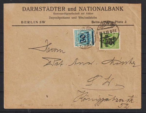 MiNr. 286, 285 auf Brief, BERLIN  23.9.23, geprüft  (s30039)