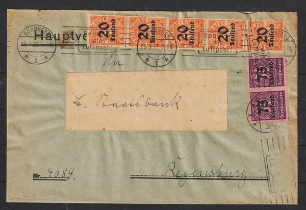MiNr. D 90 (5x), D 91 (2x) Dienstbrief  NÜRNBERG  25.9.23  (s30040)