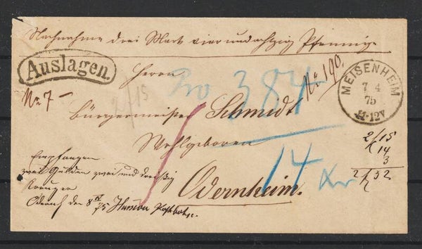 Auslage Brief MEISENHEIM 7.4.75 nach ODERNHEIM 8.4.  (s30052)