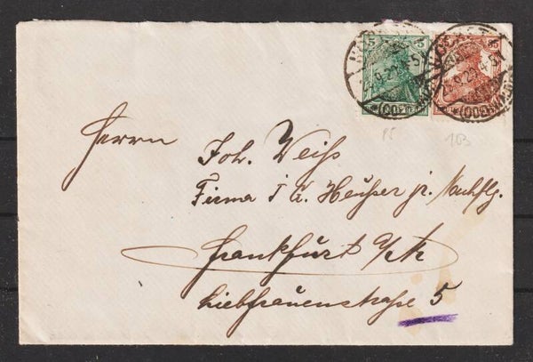MiNr. 103, 85 auf Brief  HÖCHST 25.9.20  (s30053)