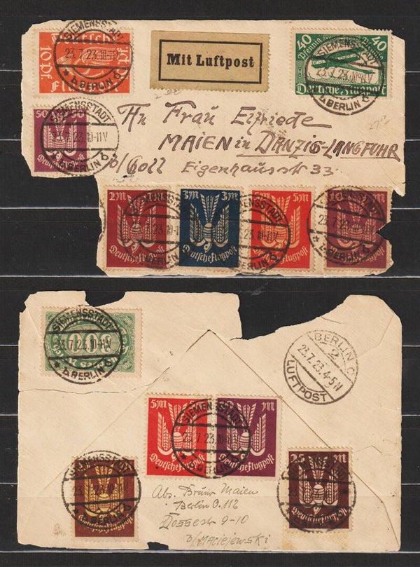 MiNr. 111,112, 212, 216, 217, 263 (2x), 264, 265 (2x) auf Brief (Stück) SIEMENSSTADT BERLIN 23.7.23   (s30055)