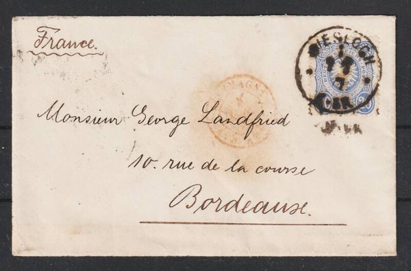 MiNr. 34 a auf Brief WIESLOCH 7.7.77 nach Bordeaux / Frankreich (s30057)