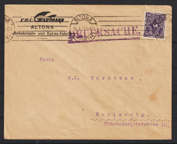 MiNr. 230 auf Drucksache "CHL Gartmann Schokolade- Kakao Fabrik" ALTONA 15.5.23  (s30060)