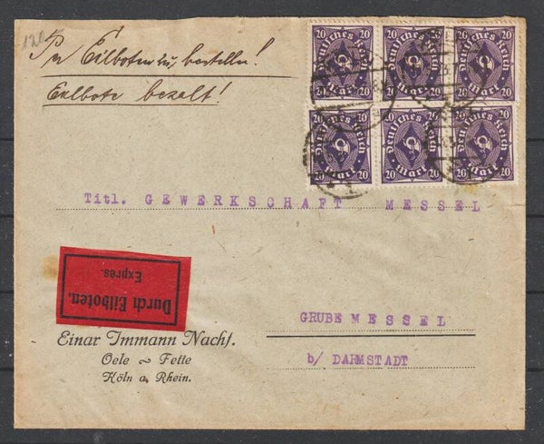 MiNr. 230 (6x) auf Eilboten Express Brief KÖLN 13.5.23  (s30060)