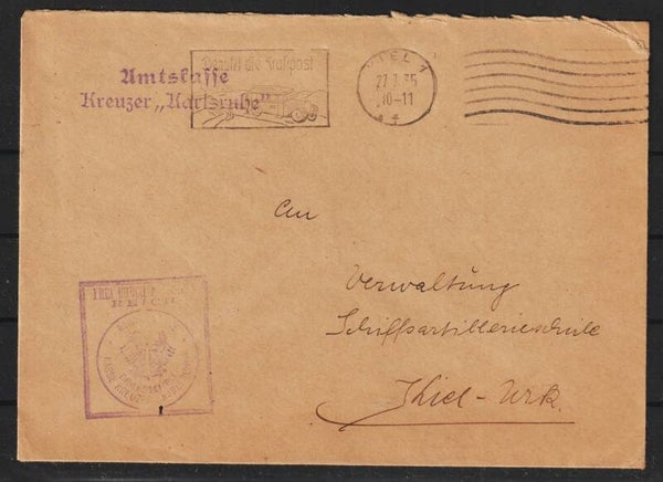 Marine Sache, Amtskasse Kreuzer Karlsruhe, KIEL  27.7.35   (s30065)