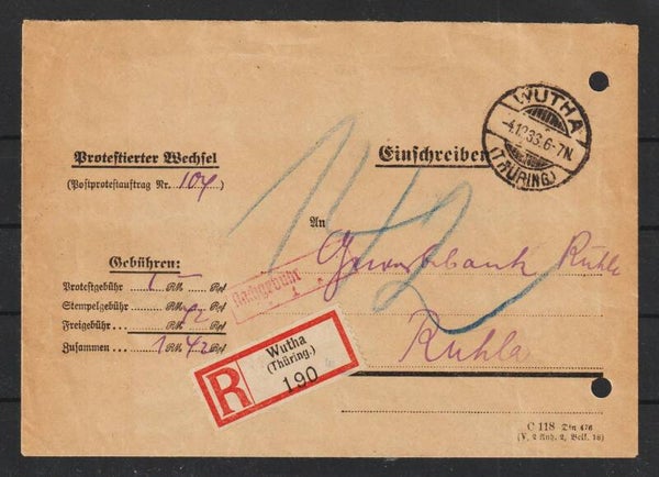 R-Brief "Protestierter Wechsel" WUTHA  4.12.33  (s30065)