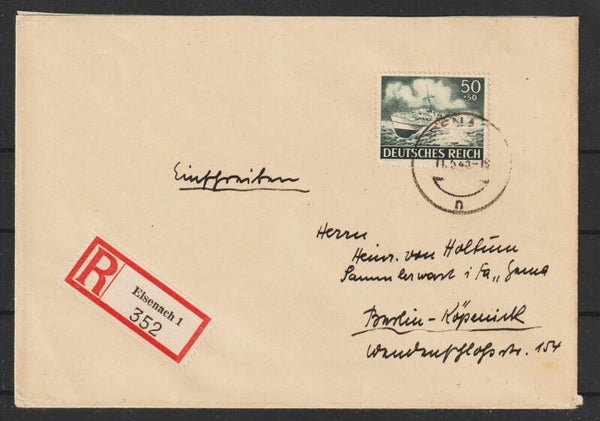 MiNr. 842 auf R-Brief EISENACH 11.5.43  (s30066)