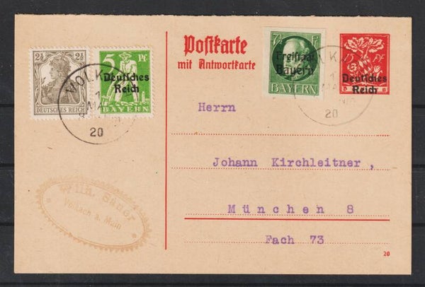 Ganzsache P 127 F mit ZuF DR / Bayern  MiNr. 154 B  (s30069)