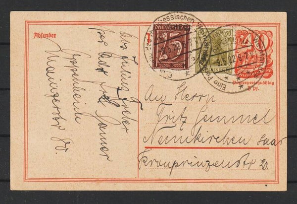 Ganzsache P 141 mit ZuF,  OFFENHEIM 9.5.22  (s30069)