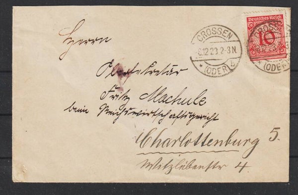 MiNr. 340 auf Dezember Brief  CROSSEN (ODER) 8.12.23  (s30073)