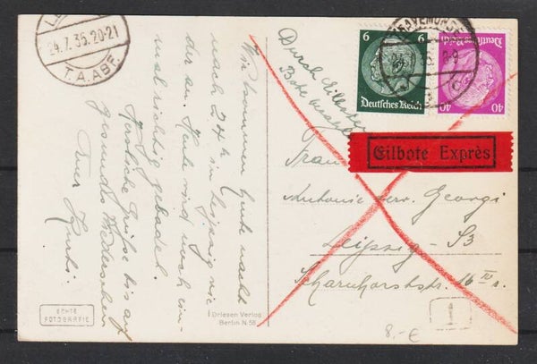 portogerechte Eilboten Postkarte TRAVEMÜNDE 24.7.35  (s30074)