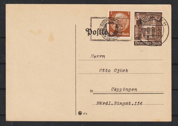 MiNr. 751, 513 Postkarte REICHSPATENTAMT, BERLIN 10.1.41  (s30078)