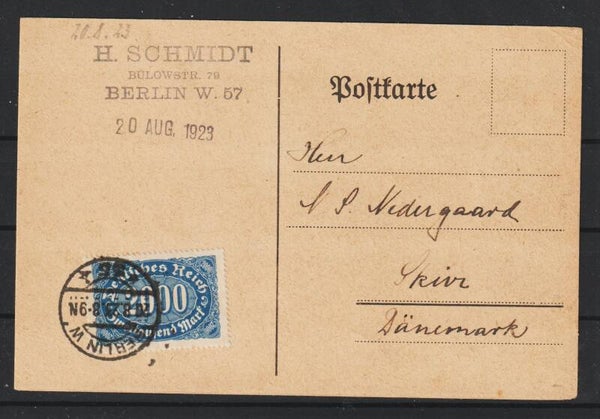 MiNr. 253 auf Postkarte BERLIN 20.8.23 nach Skive Dänemark   (s30085)