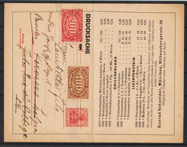 Ganzsache K 20 m. privaten Zudruck als Drucksache MÜNCHEN 23.8.23, Letzttag PP15   (s30085)