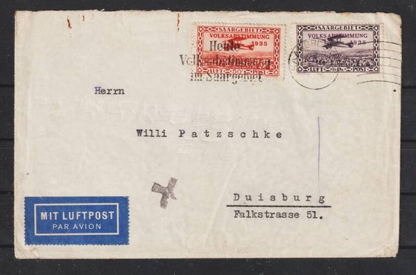 MiNr. 195, 197 Luftpostbrief, DEUTSCH IST DIE SAAR (s30100)