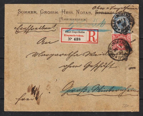 MiNr. 48 c + 47 b auf R-Brief 30.1.92, geprüft  (s30104)