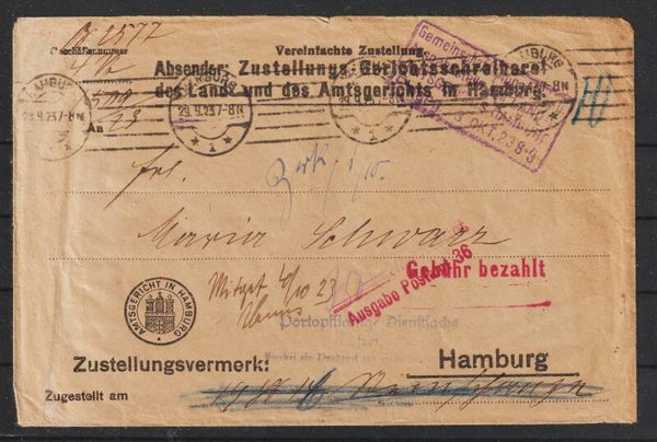 HAMBURG 29.9.23 "Gebühr bezahlt" portopflichtige Dienstsache  (s30105)