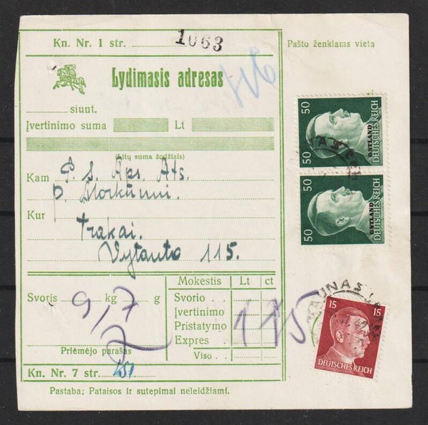Deutsche Besetzung Litauen, Paketkarte  (s30108)