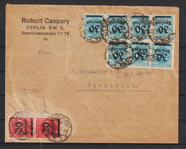 MiNr. 282 (2x) 285 (7x) auf Brief BERLIN 22.9.23  (s30116)