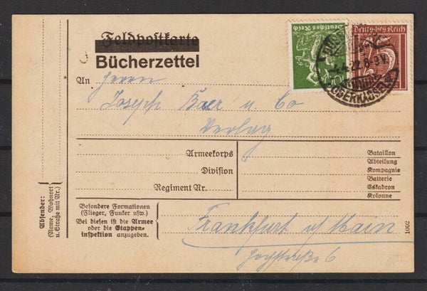 MiNr. 167, 161 auf Bücherzettel, DÜSSELDORF OBERKASSEL  4.4.22  (s30156)