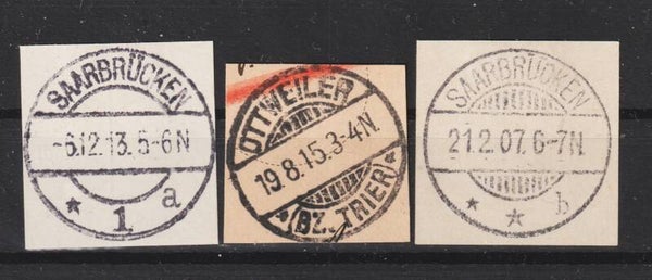 Saar 3 Vollstempel auf Briefstücken