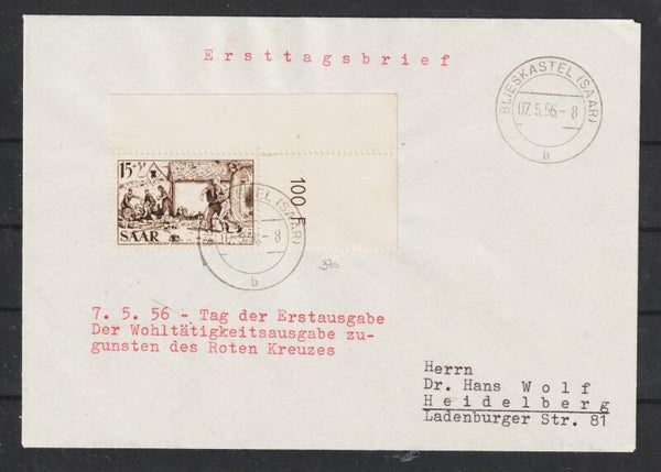 Saar MiNr. 370 Oberrand Bogenecke, FDC