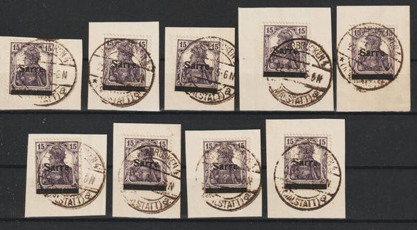 9 mal Saar MiNr. 7 Briefstücke mit Vollstempel