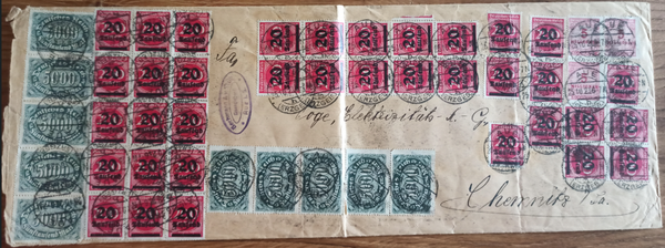 MiNr. 282 (36x), 256 (42x) auf Grossbrief AUE 25.10.23  (0860)