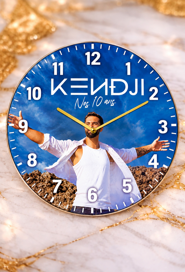 Horloge murale Kendji Girac Ø 20 cm – Décoration musicale & idée cadeau fan – Neuve