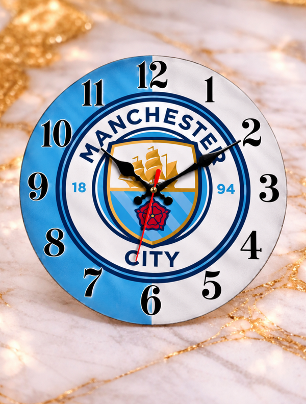 Horloge murale Manchester City Ø 20 cm – Décoration football – Supporter Manchester City FC – Neuve
