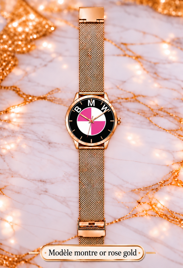 Montre BMW Logo Rose – Montre Bracelet Sport et Élégante – LTDF Création