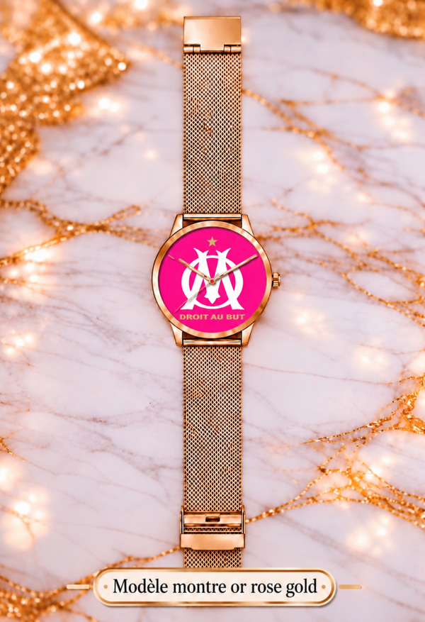Montre Olympique de Marseille Rose – Montre Bracelet OM pour Supporter – LTDF Création