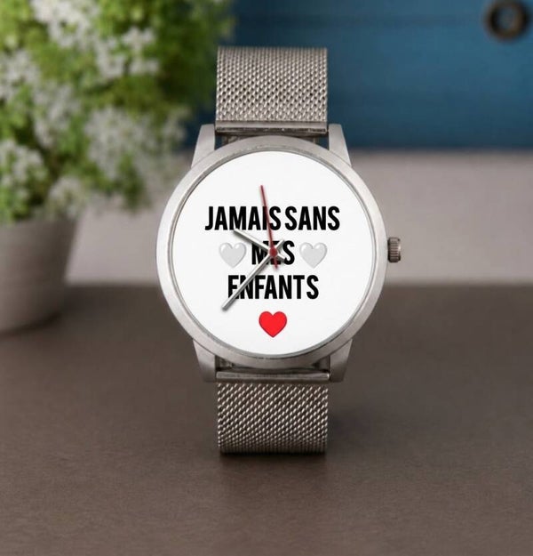 Montre Personnalisée « Jamais sans mes enfants » – Montre Bracelet Personnalisable – 3 Coloris – LTDF Création