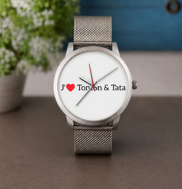 Montre Personnalisée « J’❤️ Tonton & Tata » – Montre Bracelet Personnalisable – 3 Coloris – LTDF Création