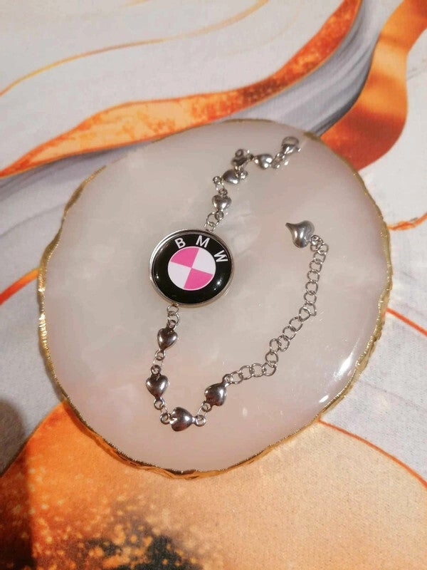 Bracelet cœur BMW rose 20 cm en acier inoxydable – Bijou automobile élégant | LTDF Création