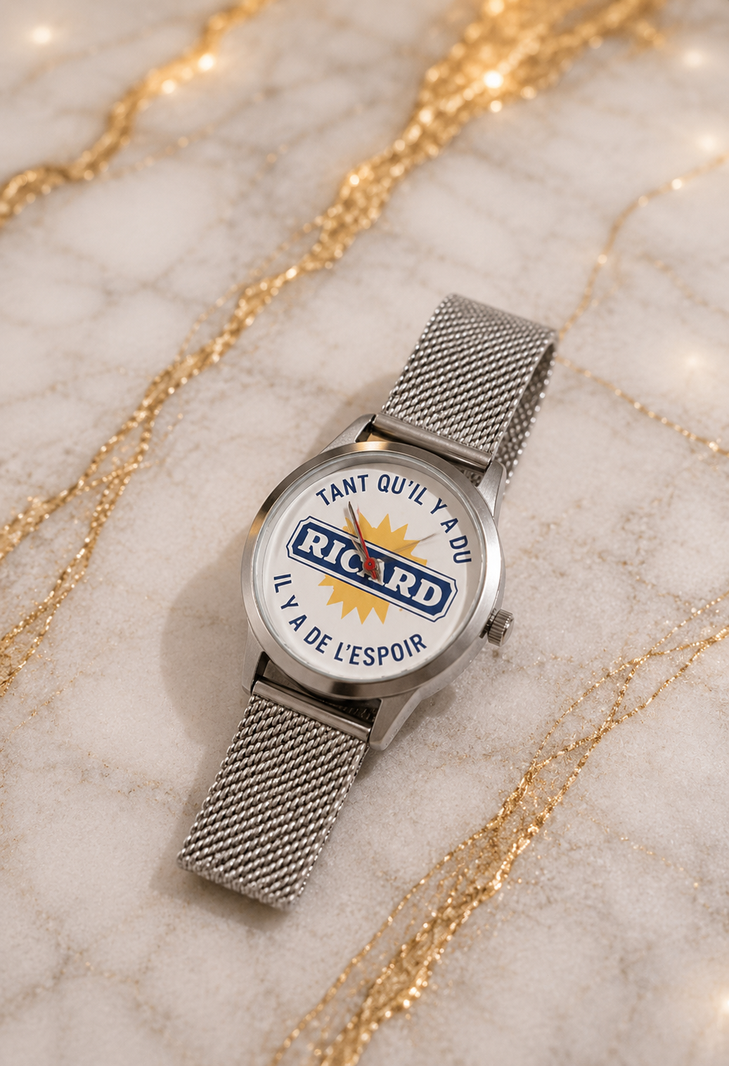Montre Bracelet Argenté « Tant qu’il y a du Ricard, il y a de l’espoir » – Acier Inoxydable 24 cm | LTDF Création