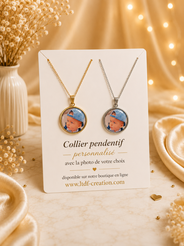 Collier photo personnalisé avec la photo de votre choix – Bijou personnalisé avec photo cadeau couple, famille et souvenir unique