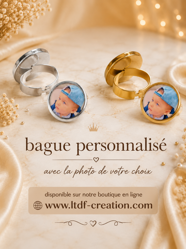 Bague personnalisée avec la photo de votre choix – Bijou personnalisé cadeau couple, famille et souvenir unique