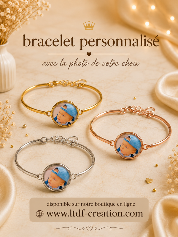Bracelet personnalisé avec la photo de votre choix – Bijou photo personnalisé 20 cm doré, argenté ou rose gold