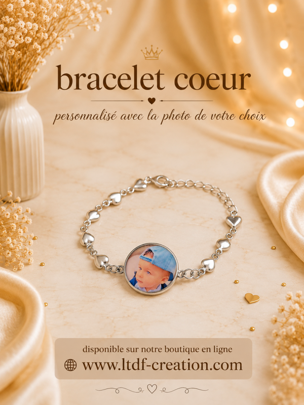 Bracelet personnalisé avec la photo de votre choix – Bijou photo personnalisé 20 cm cadeau amour et souvenir