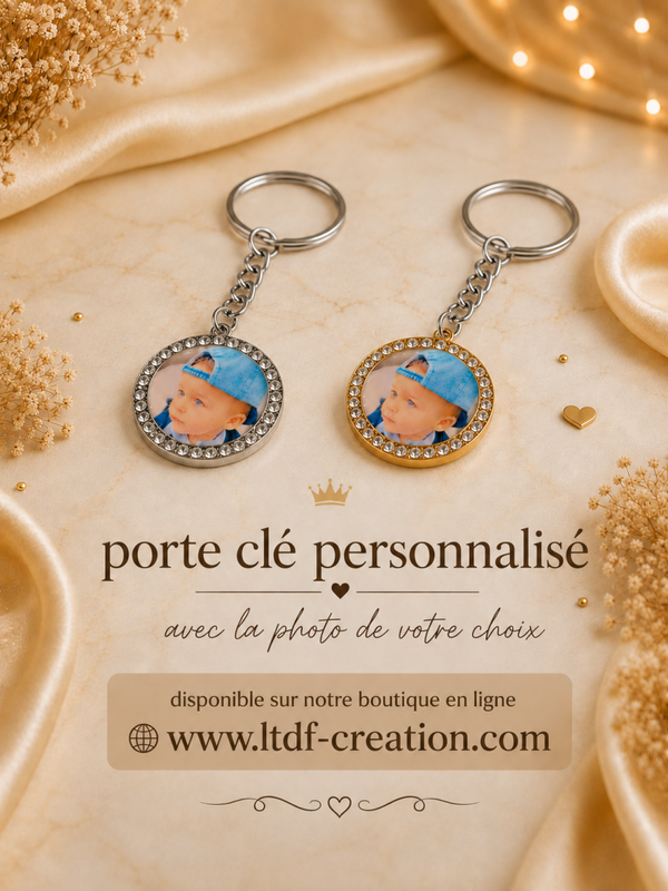 Porte-clé personnalisé avec la photo de votre choix – Cadeau personnalisé famille, couple et souvenir unique